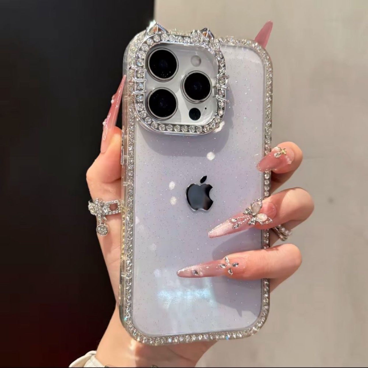 3D Diamond Cat Ear Shockproof Gradient Phone Case For iPhone 17 Pro Max 16 15 14 13