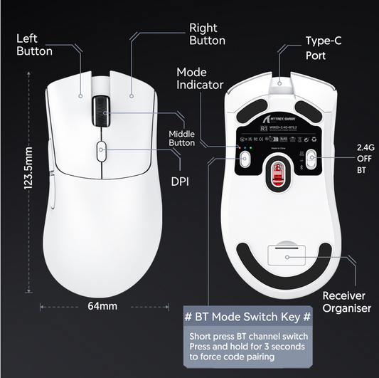 Mouse with R1 Lightweight PAW3311 Sensor Tri-Mode for Gaming