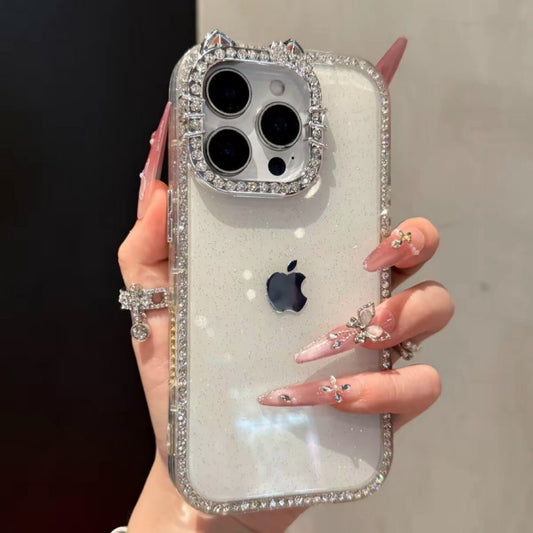 3D Diamond Cat Ear Shockproof Gradient Phone Case For iPhone 17 Pro Max 16 15 14 13