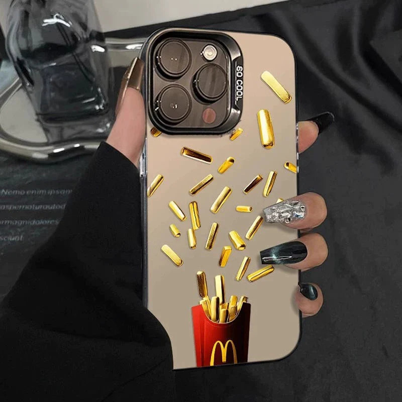 3D Gold Fries Pattern Shockproof All Inclusive Phone Case For iPhone 16 Pro Max 15 14 13 11