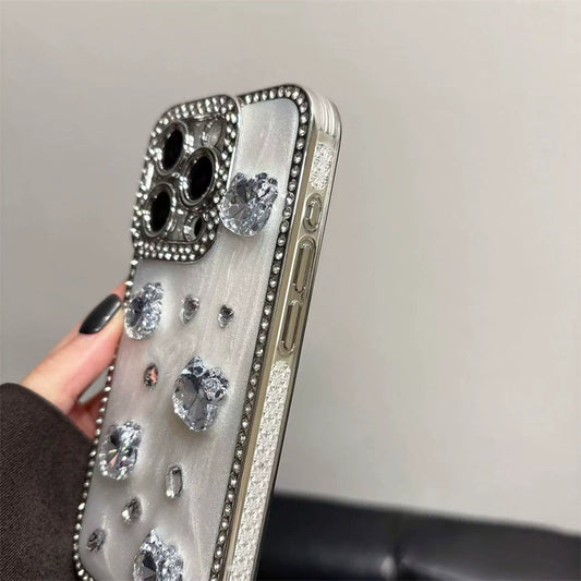 3D Kitty Diamond Full Coverage Anti Shock Phone Case For iPhone 16 Pro Max 15 14