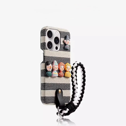 iPhone  Case Trendy Striped  Plush Doll for iPhone 16/15/11 Pro/Pro Max/Plus