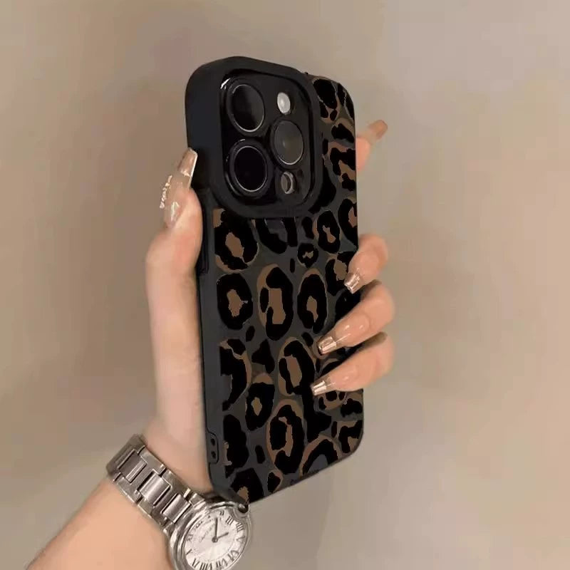 Plush Leather Leopard Print Anti Shock Mobile Phone Case For iPhone 16 Pro Max 15 14 13 11