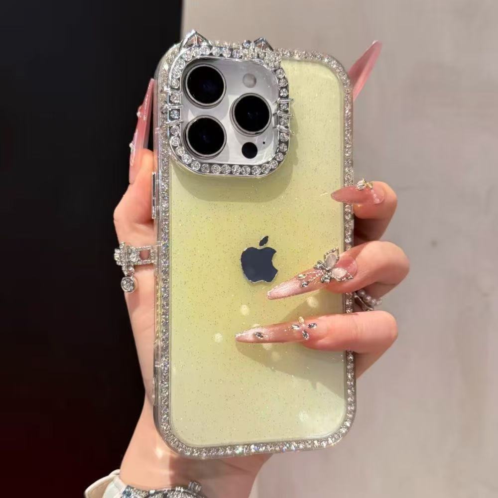 3D Diamond Cat Ear Shockproof Gradient Phone Case For iPhone 17 Pro Max 16 15 14 13
