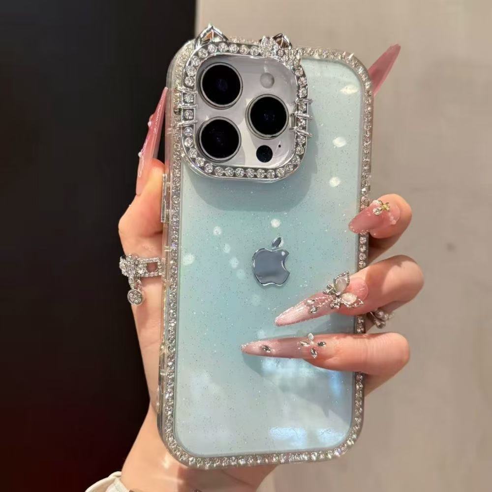 3D Diamond Cat Ear Shockproof Gradient Phone Case For iPhone 17 Pro Max 16 15 14 13