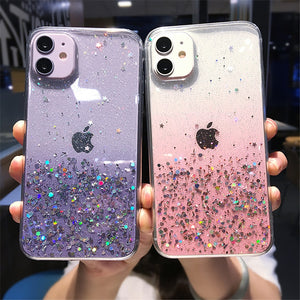 Clear Glitter Phone Case For iPhone Cute Gradient Rainbow Sequins Coque