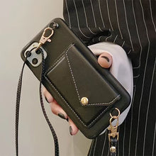 Load image into Gallery viewer, Luxury Crossbody Card Pocket Wallet Case Leather Strap Back Cover For iPhone