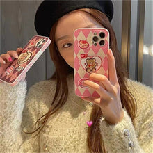 Load image into Gallery viewer, Korean Cute Cartoon Embroidery Bear Flower Phone Case For iPhone 13 12 11 Pro XS Max X XR 7 8 Plus Tulip Soft Silicon Back Cover