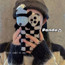 Load image into Gallery viewer, Korean Cute Fuzzy Plush 3D Panda Lattice Phone Case For iPhone 11 12 13 Pro XS Max X XR 7 8 Plus Winter Kawaii Soft Back Cover