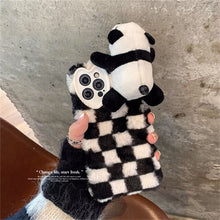 Load image into Gallery viewer, Korean Cute Fuzzy Plush 3D Panda Lattice Phone Case For iPhone 11 12 13 Pro XS Max X XR 7 8 Plus Winter Kawaii Soft Back Cover