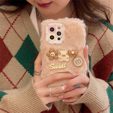 Load image into Gallery viewer, INS Korean Cute 3D Cartoon Plush Pink Phone Case For iPhone 13 12 11 Pro XS Max X XR 7 8 Plus Winter Soft Shockproof Back Cover