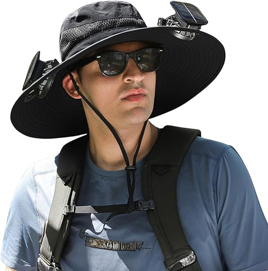 Brim Sun Hat Solar-Powered Electric Fan For  Men Women Outdoor