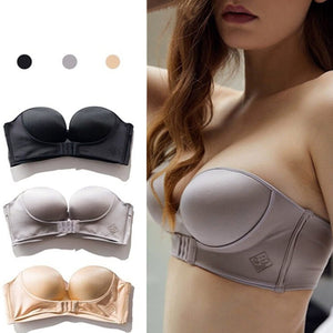 Women Invisible non-slip bra with no straps, front buckle with no steel ring Gathering adjustable bra