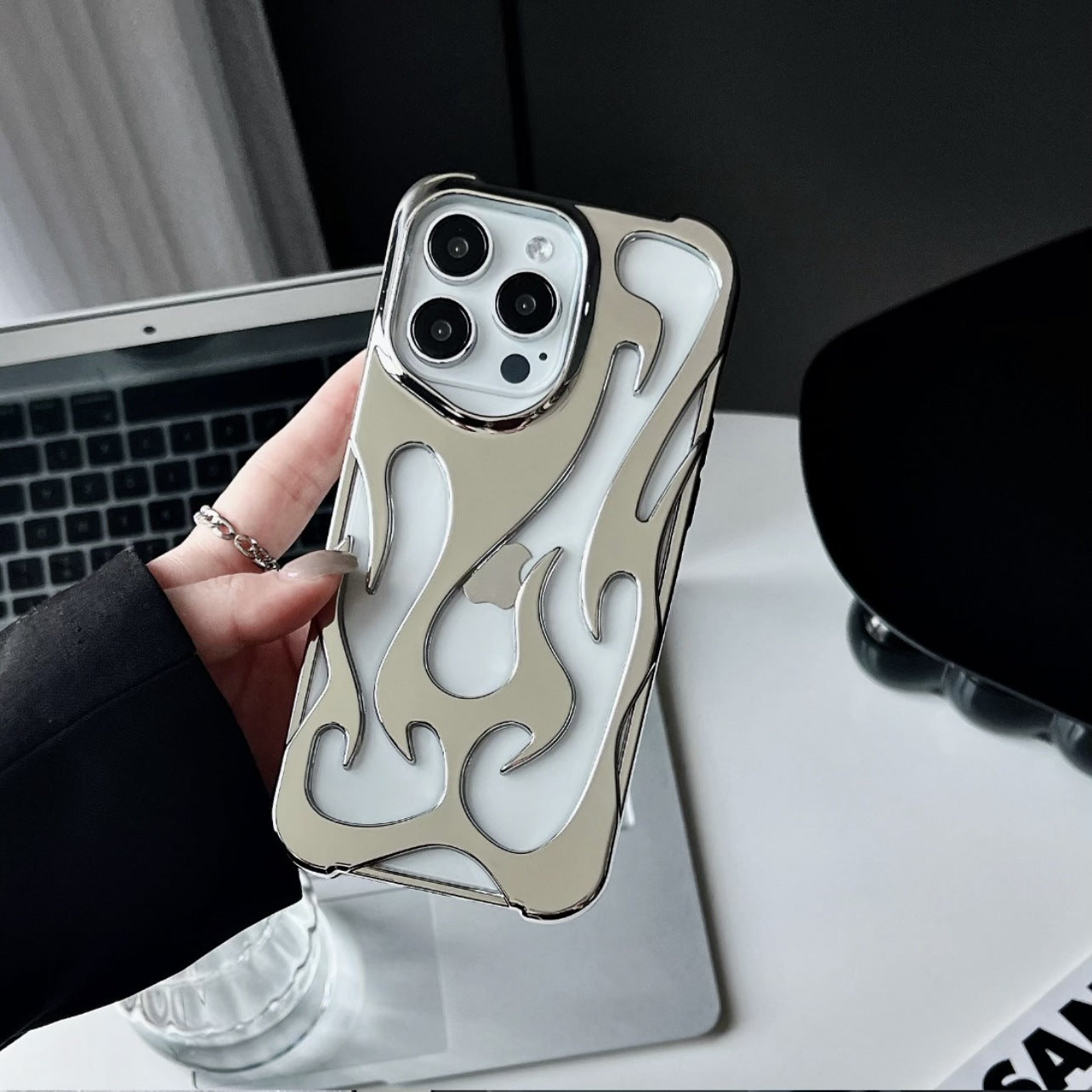 Phone Case with Electroplated Hollow for iPhone 16/15/11 Pro/Pro Max/Plus