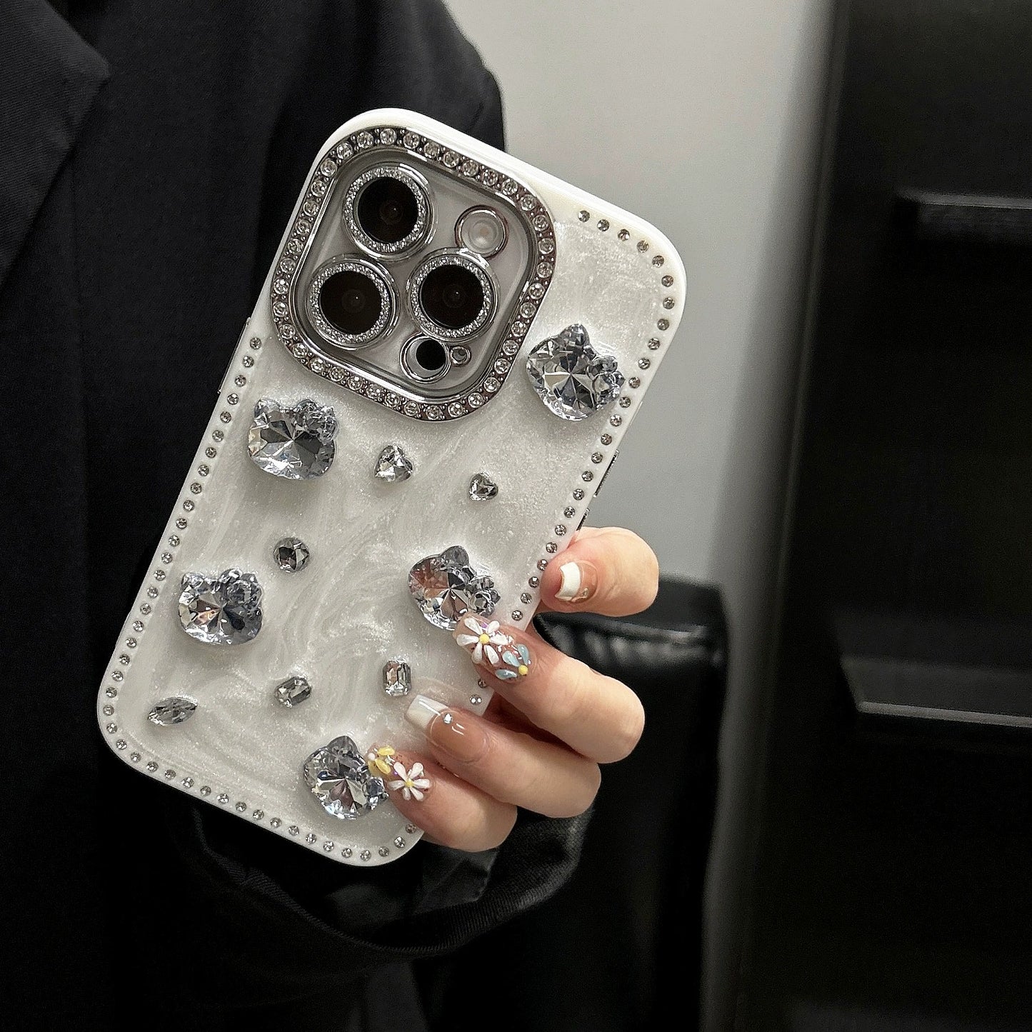 3D Kitty Diamond Full Coverage Anti Shock Phone Case For iPhone 16 Pro Max 15 14