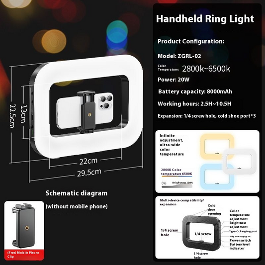 Handheld Ring Light with High-CRI LED Lighting  for Live Streaming Vlogging Photography