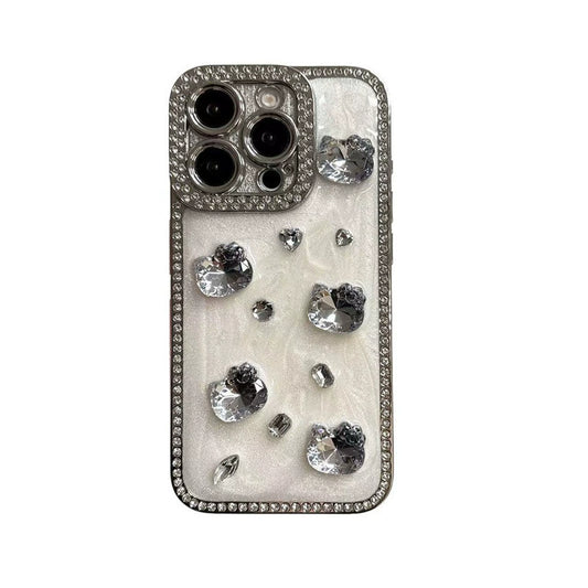 3D Kitty Diamond Full Coverage Anti Shock Phone Case For iPhone 16 Pro Max 15 14