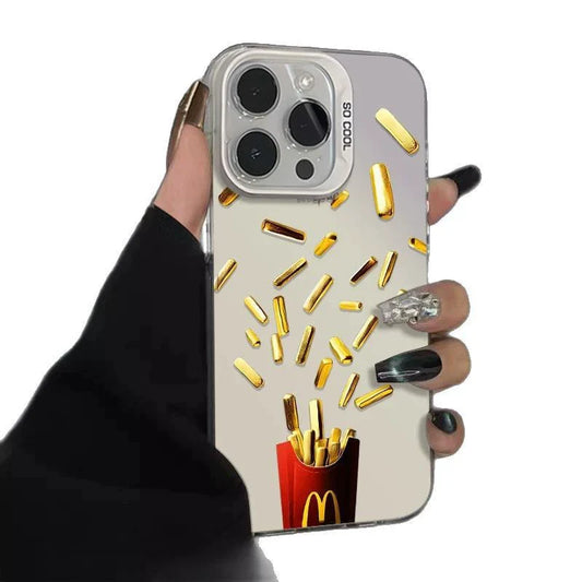3D Gold Fries Pattern Shockproof All Inclusive Phone Case For iPhone 16 Pro Max 15 14 13 11