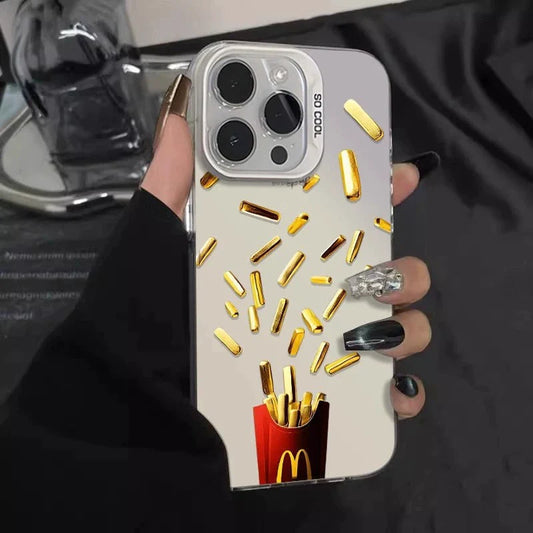3D Gold Fries Pattern Shockproof All Inclusive Phone Case For iPhone 16 Pro Max 15 14 13 11
