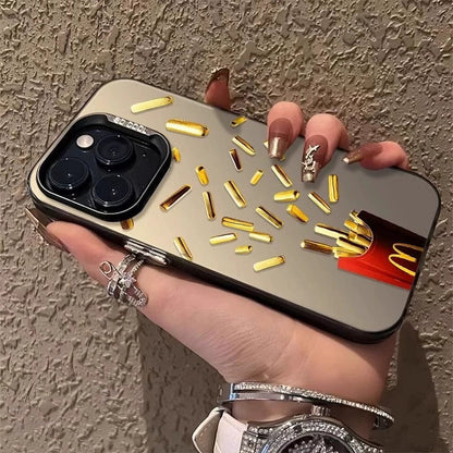 3D Gold Fries Pattern Shockproof All Inclusive Phone Case For iPhone 16 Pro Max 15 14 13 11