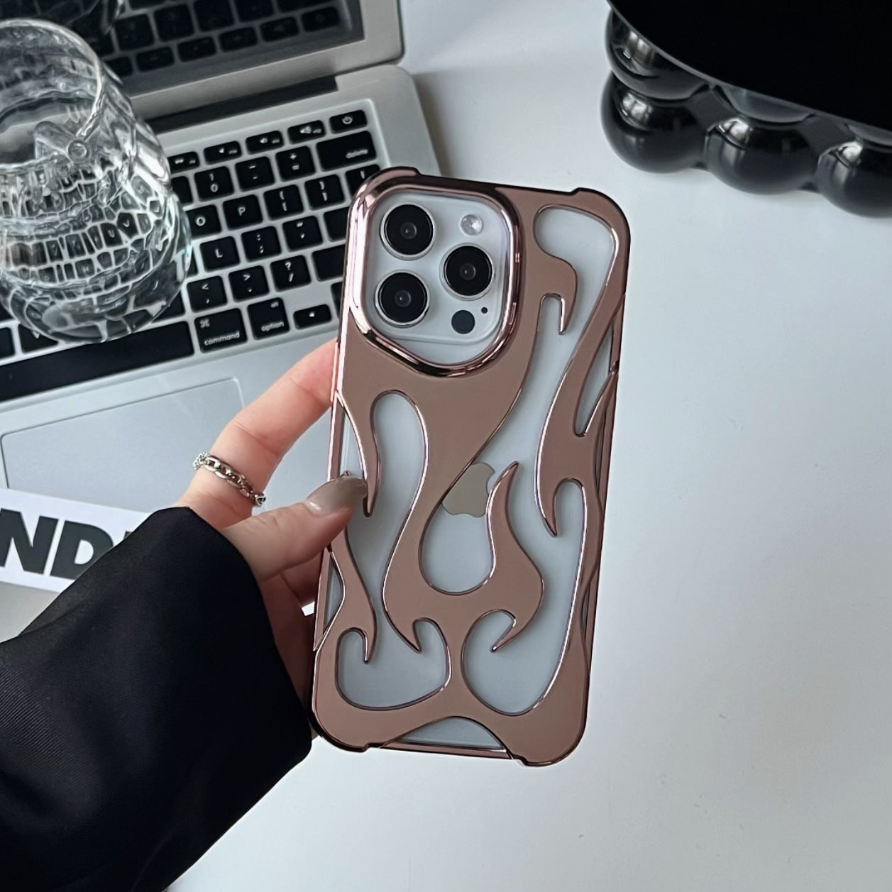 Phone Case with Electroplated Hollow for iPhone 16/15/11 Pro/Pro Max/Plus