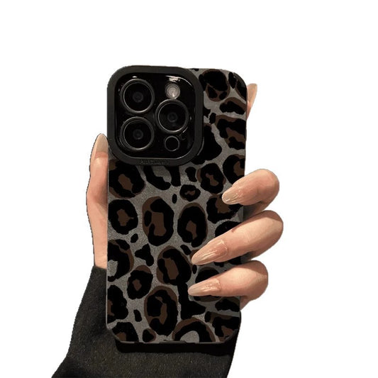 Plush Leather Leopard Print Anti Shock Mobile Phone Case For iPhone 16 Pro Max 15 14 13 11