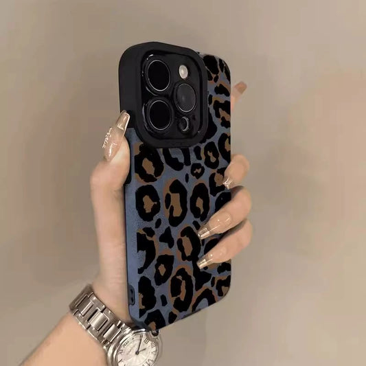Plush Leather Leopard Print Anti Shock Mobile Phone Case For iPhone 16 Pro Max 15 14 13 11