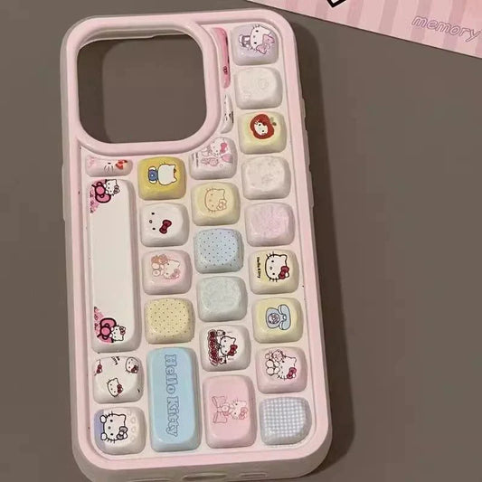 3D Cartoon Kitty Cute Girl Anti Fall Keyboard Case For iPhone 16 Pro Max 15 14 13 11