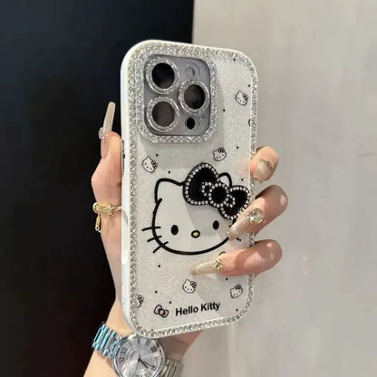 3D Diamond Bow KT Cat All Inclusive Phone Case For iPhone 16 Pro Max 15 14 13
