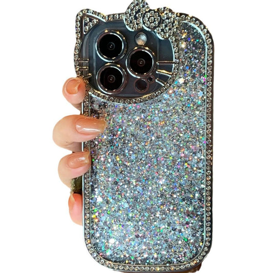 3D Diamond Cat Frame Glitter Full Edge Phone Case For iPhone 16 Pro Max 15 14 13 11
