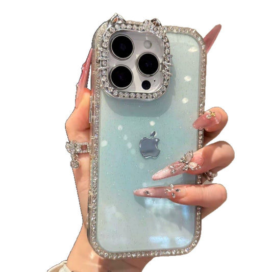 3D Diamond Cat Ear Shockproof Gradient Phone Case For iPhone 17 Pro Max 16 15 14 13