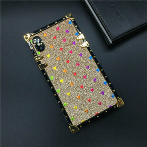 Luxury Brand Bling Bee Case For iPhone 12 X XS Max XR Square Cover Love Heart Phone Cases for iphone 11 13 PRO MAX 7 Plus 8 6 6S