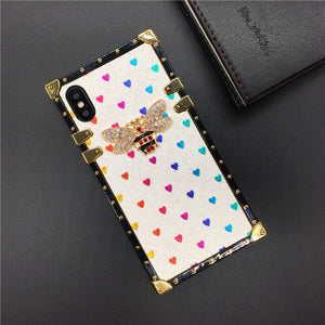 Luxury Brand Bling Bee Case For iPhone 12 X XS Max XR Square Cover Love Heart Phone Cases for iphone 11 13 PRO MAX 7 Plus 8 6 6S