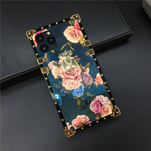 Luxury Glitter Square Case for iPhone 12 11 PRO MAX Holder Cover Flower Phone Cases for iphone 13 PRO X XS Max XR 7 8 Plus 6 6S