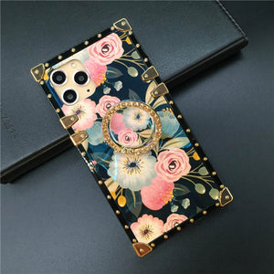 Luxury Glitter Square Case for iPhone 12 11 PRO MAX Holder Cover Flower Phone Cases for iphone 13 PRO X XS Max XR 7 8 Plus 6 6S