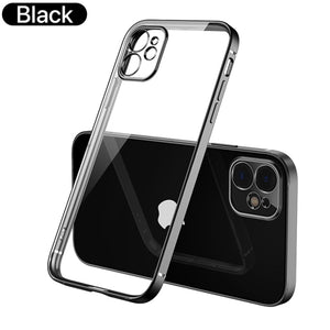 Luxury Plating Square Frame Silicone Transparent Case on For iPhone Clear Back Cover