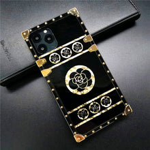 Load image into Gallery viewer, Luxury Brand Black Rose Flower Glitter Gold Square Case For iPhone 13 PRO 12 11 XS Max Cover for Samsung Note 20 Ultra S21 Plus