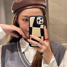 Load image into Gallery viewer, Korean Cute Fuzzy Plush Lattice Phone Case For iPhone 11 12 13 Pro XS Max X XR 7 8 Plus Kawaii Winter Soft Shockproof Back Cover