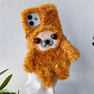 Korean Cute Cartoon Plush Sloth Phone Case For iPhone 11 12 13 Pro XS Max X XR 7 8 Plus SE Winter 3D Soft Shockproof Back Cover