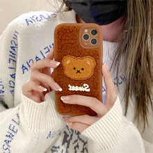 Load image into Gallery viewer, Korean Cute Cartoon Embroidery Teddy Bear Plush Phone Case For iPhone 13 12 11 Pro XS Max X XR 7 8 Plus Silicone Soft Back Cover