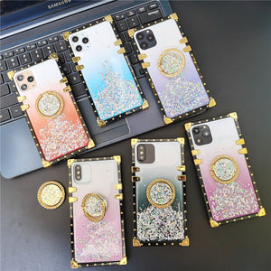 Luxury Glitter Star Gold Square Case For iPhone 12 Pro Max 11 13 X XS XR 6s 7 8 Plus 3D Sequins Colorful Gradient Phone Cover