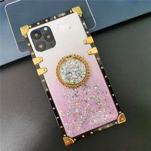 Luxury Glitter Star Gold Square Case For iPhone 12 Pro Max 11 13 X XS XR 6s 7 8 Plus 3D Sequins Colorful Gradient Phone Cover