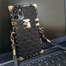 Load image into Gallery viewer, Luxury Brand Square Plaid Cover Leather Case for iPhone 11 12 PRO XS X XR Rope Lanyard Case for iphone 13 PRO MAX 7 8 Plus 6 6S