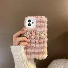 Load image into Gallery viewer, Korean Cute Fuzzy Plush Cartoon Stripes Phone Case For iPhone 11 12 13 Pro XS Max X XR Kawaii Winter Soft Shockproof Back Cover