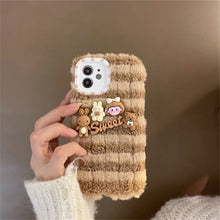 Load image into Gallery viewer, Korean Cute Fuzzy Plush Cartoon Stripes Phone Case For iPhone 11 12 13 Pro XS Max X XR Kawaii Winter Soft Shockproof Back Cover