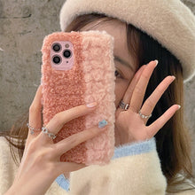 Load image into Gallery viewer, Korean Cute Cartoon Splicing Fuzzy Plush Phone Case For iPhone 11 12 13 Pro XS Max X XR Winter Kawaii Soft Shockproof Back Cover