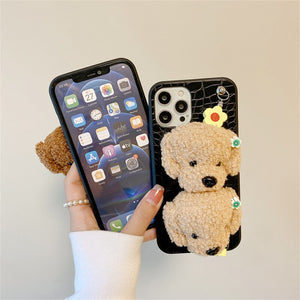 Korean Cute Cartoon Dog Bracelet Phone Case For iPhone 11 12 13 Pro XS Max X XR 7 8 Plus SE Winter Soft Black TPU Back Cover