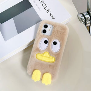 Korean Cute Cartoon Plush Duck Phone Case For iPhone 11 12 13 Pro XS Max X XR 7 8 Plus SE Winter 3D Soft Shockproof Back Cover