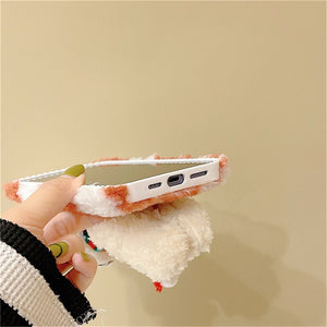 Korean Cute Fluffy Santa 3D Teddy Bear Plush Christmas Phone Case For iPhone 13 12 11 Pro XS Max X XR 7 8 Plus Soft Back Cover