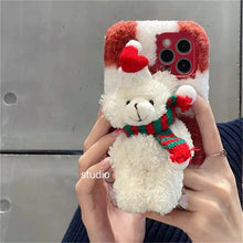 Load image into Gallery viewer, Korean Cute Fluffy Santa 3D Teddy Bear Plush Christmas Phone Case For iPhone 13 12 11 Pro XS Max X XR 7 8 Plus Soft Back Cover